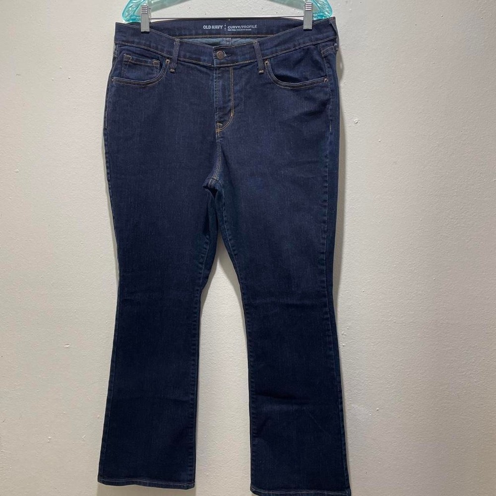 Old Navy Curvy Profile Mid-Rise Bootcut Jeans Dark Wash Blue Womens 14 Short